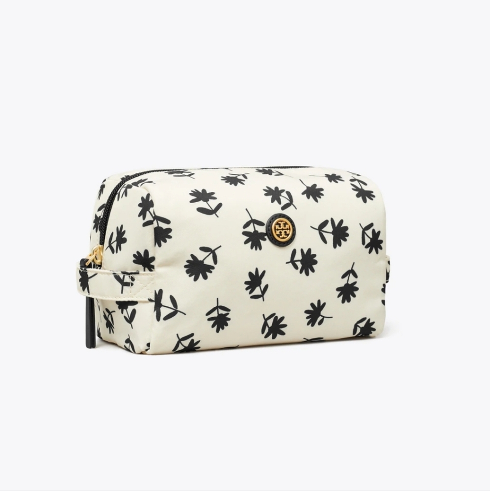 💥 NEW Tory Burch Daisy Virginia Printed Black and White Floral Cosmetic Bag